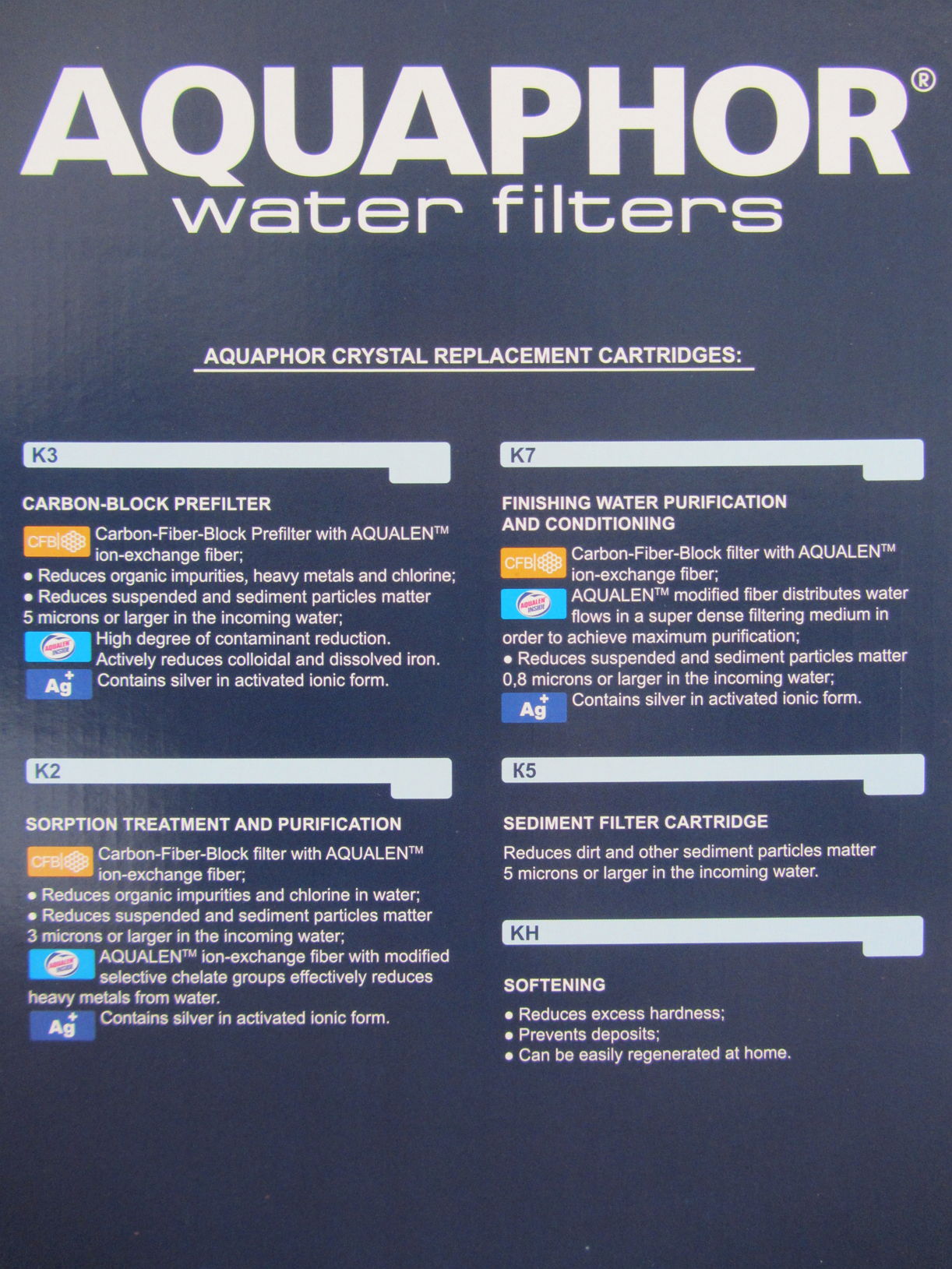 Aquaphor K3-K2-K7 Set di cartucce di ricambio Aquaphor K3-K2-K7 per filtro acqua Aquaphor Cristallo