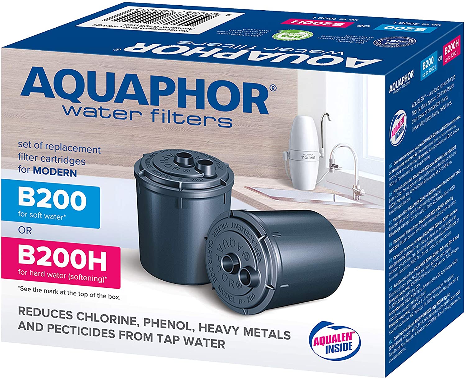 b200_box_ Aquaphor B200 Set of two original replacement cartridges for "Aquaphor Modern" tap water filter