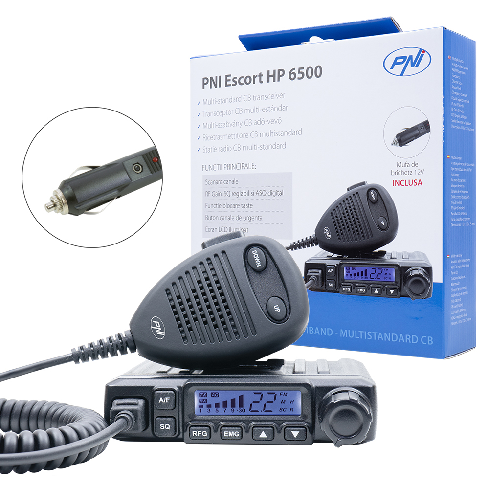 PNI-HP-6500_1 CB PNI Escort HP 6500, multistandard, 4W, AM-FM, 12V, ASQ, RF Gain, cigarette lighter included