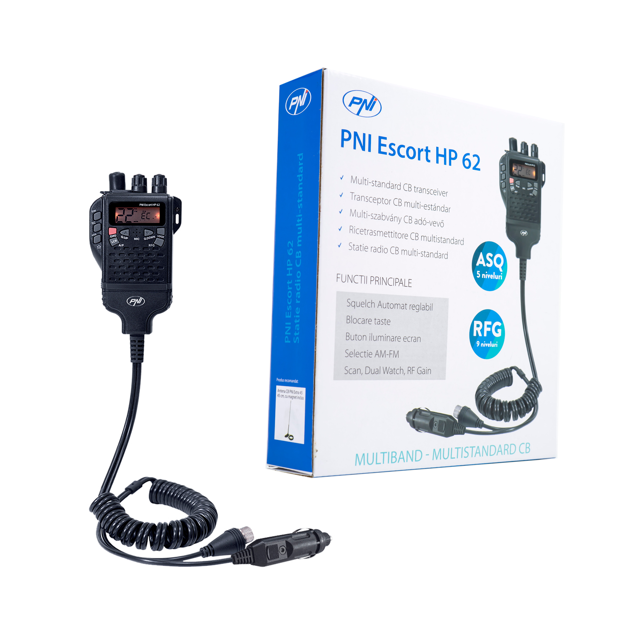 PNI-HP62_1 Portable CB radio station PNI Escort HP 62, multi standard, 4W, 12V, AM-FM, 5-level adjustable ASQ, 9-level RF gain, Dual Watch, Scan, Lock