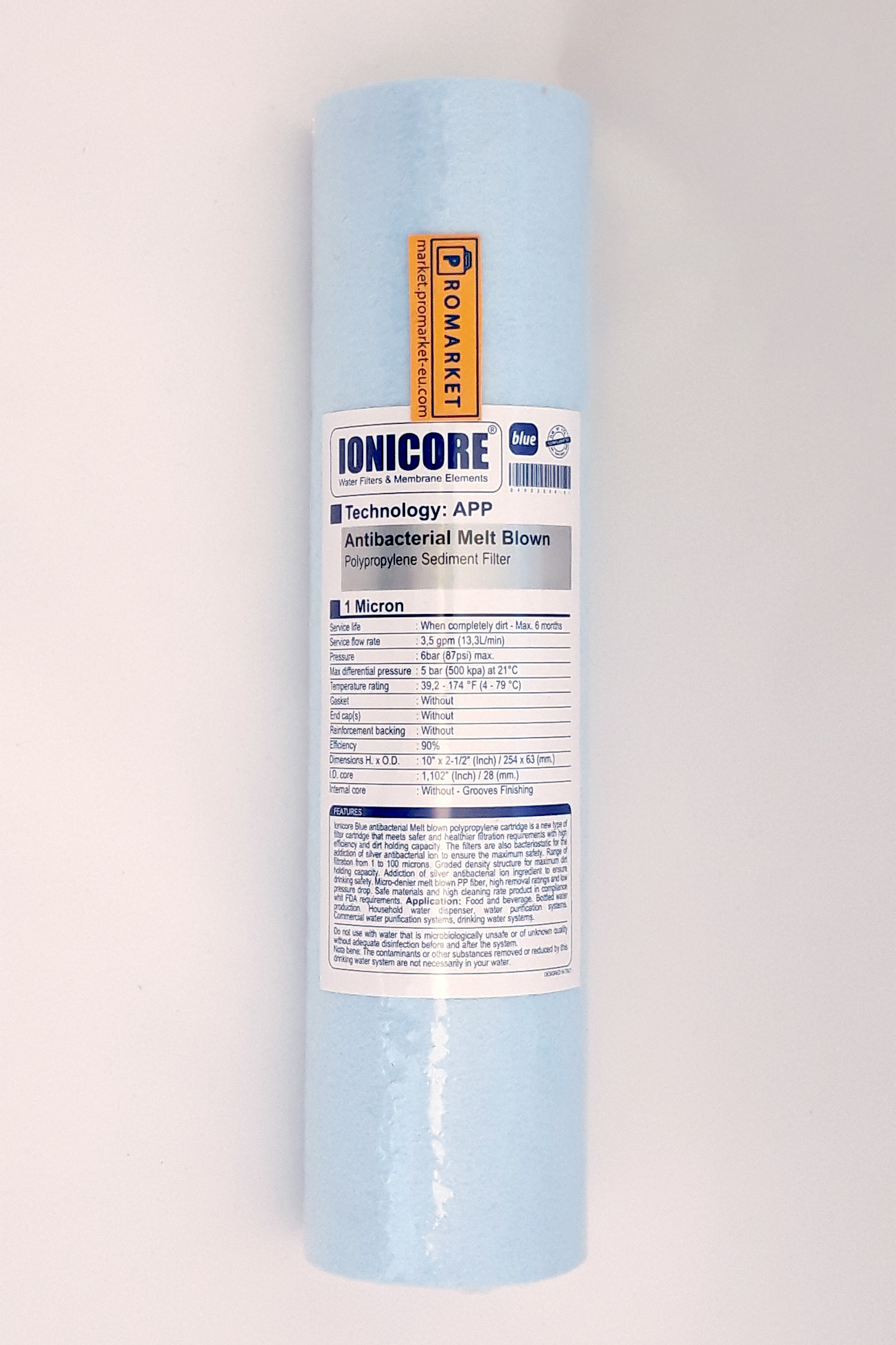 20210601-IONICORE_blue_2x3_2024 Ionicore Blue cartuccia Polipropilene soffiato antibatterico 10" - 1 micron