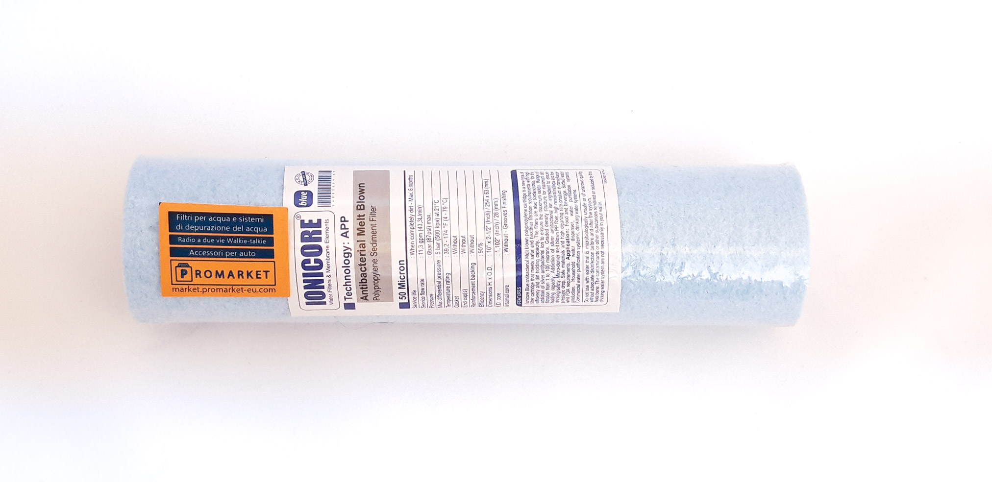 20210603-20210603_170842 Ionicore Blue antibacterial Melt blown polypropylene cartridge 10" - 50 micron