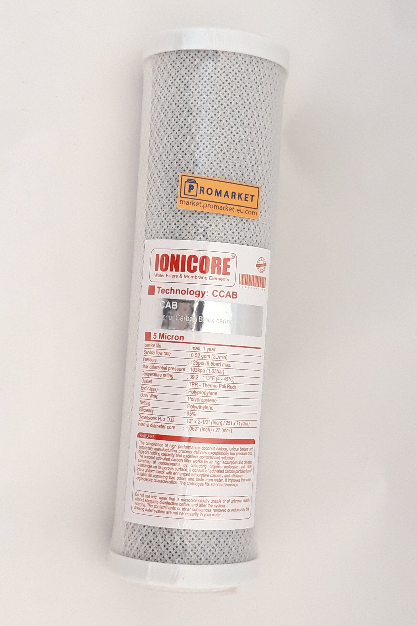 IONICORE_PP_2_2x3_2024 Ionicore Coconut Carbon Block cartridge 2,5"x10" - 5 micron
