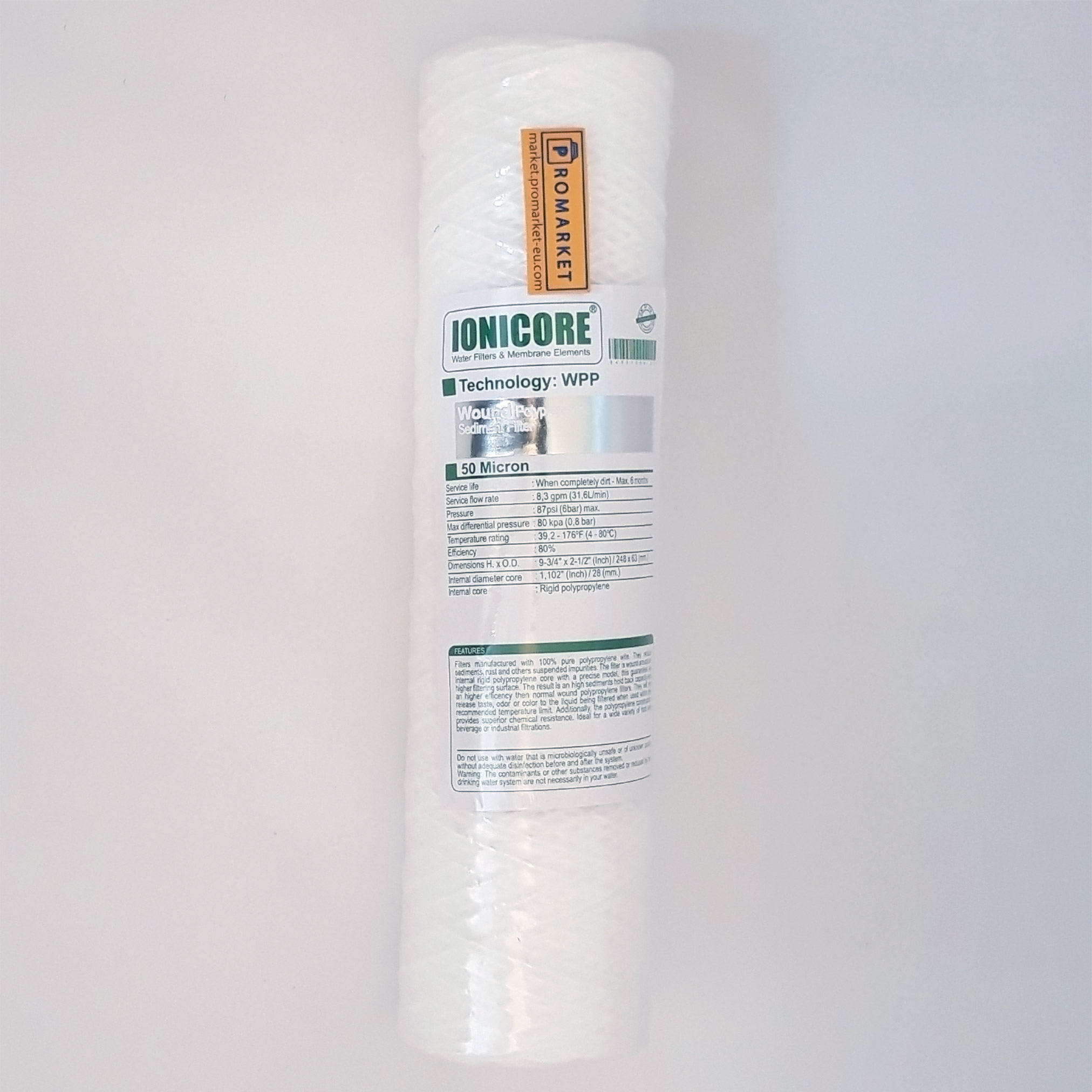 IONICORE_green_1x1_2024 Ionicore Big Wound polypropylene cartridge 20" - 50 micron