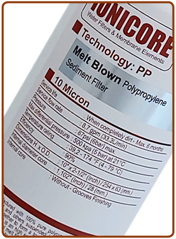 Ionicore PP water filter label Ionicore PP water filter label