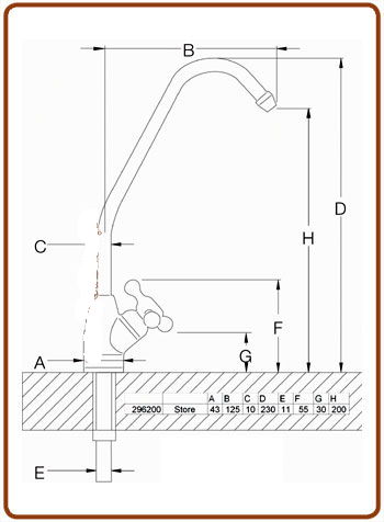 Faucet_Basic_5_sizes ProMarket Faucet Star-3 for Reverse osmosis and under-counter water filters (1-way JG tube 1/4") dimentions