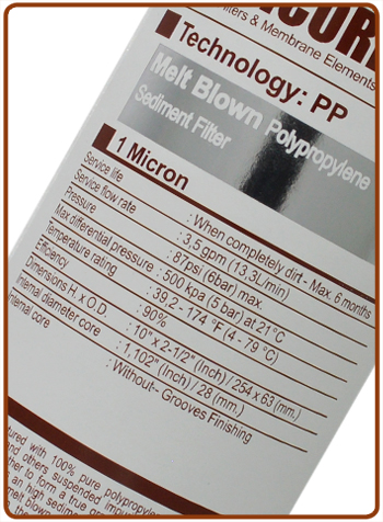 Ionicore Melt blown polypropylene cartridge 10 inch - 1 micron label Ionicore Melt blown polypropylene cartridge 10 inch - 1 micron label