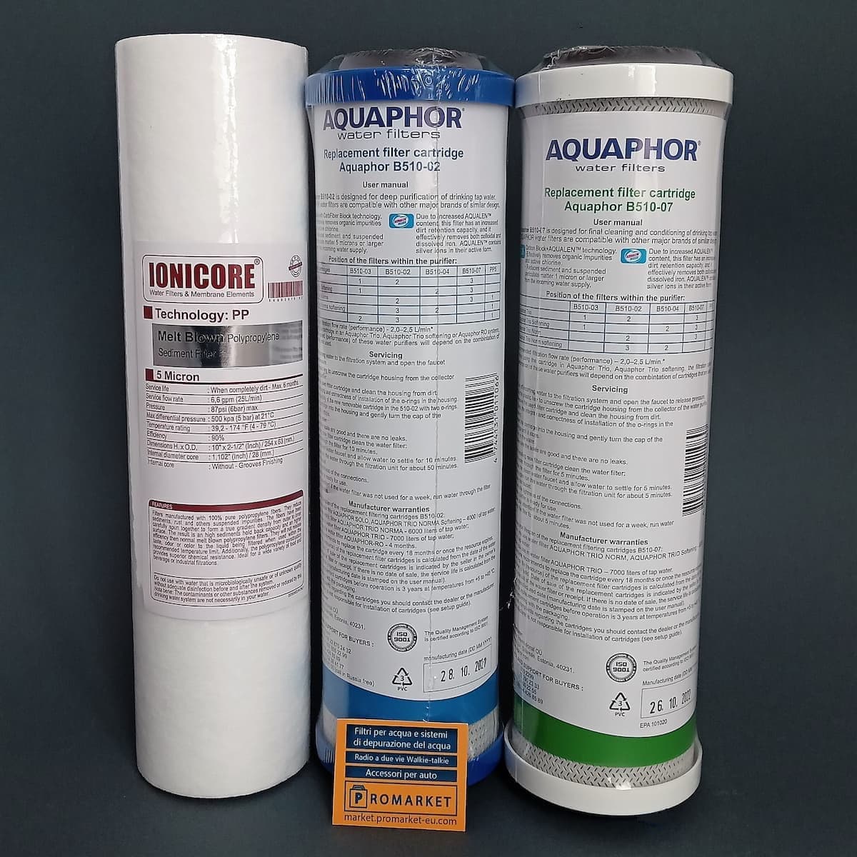 Set_Trio_Norma_Reduced Set Replaceble Water Filters Aquaphor Trio Norma - Polipropilene Carbon Block 5 microns