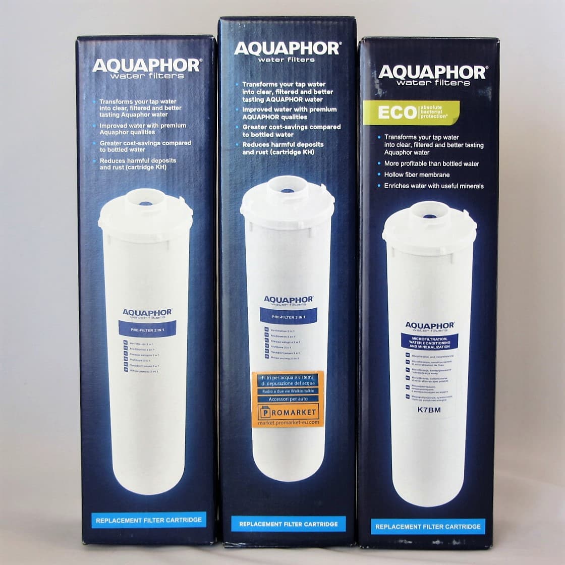 K1-K2-K7BM_boxes-r The replacement set for Aquaphor RO-101s-EU includes three cartridges K1 K2 K7BM