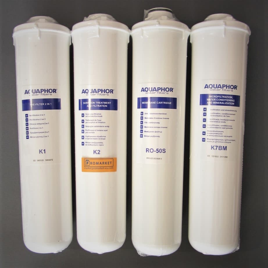 K1-K2-RO50S-K7BM-r The replacement set for Aquaphor RO-101s-EU includes membrane cartridge RO-50S and three cartridges - K1 K2 K7BM
