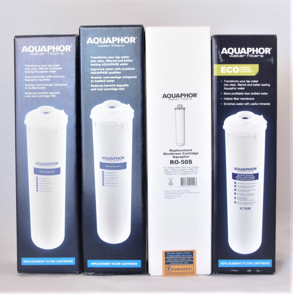 K1-K2-RO50S-K7BM_boxes-r The replacement set for Aquaphor RO-101s-EU includes membrane cartridge RO-50S and three cartridges - K1 K2 K7BM