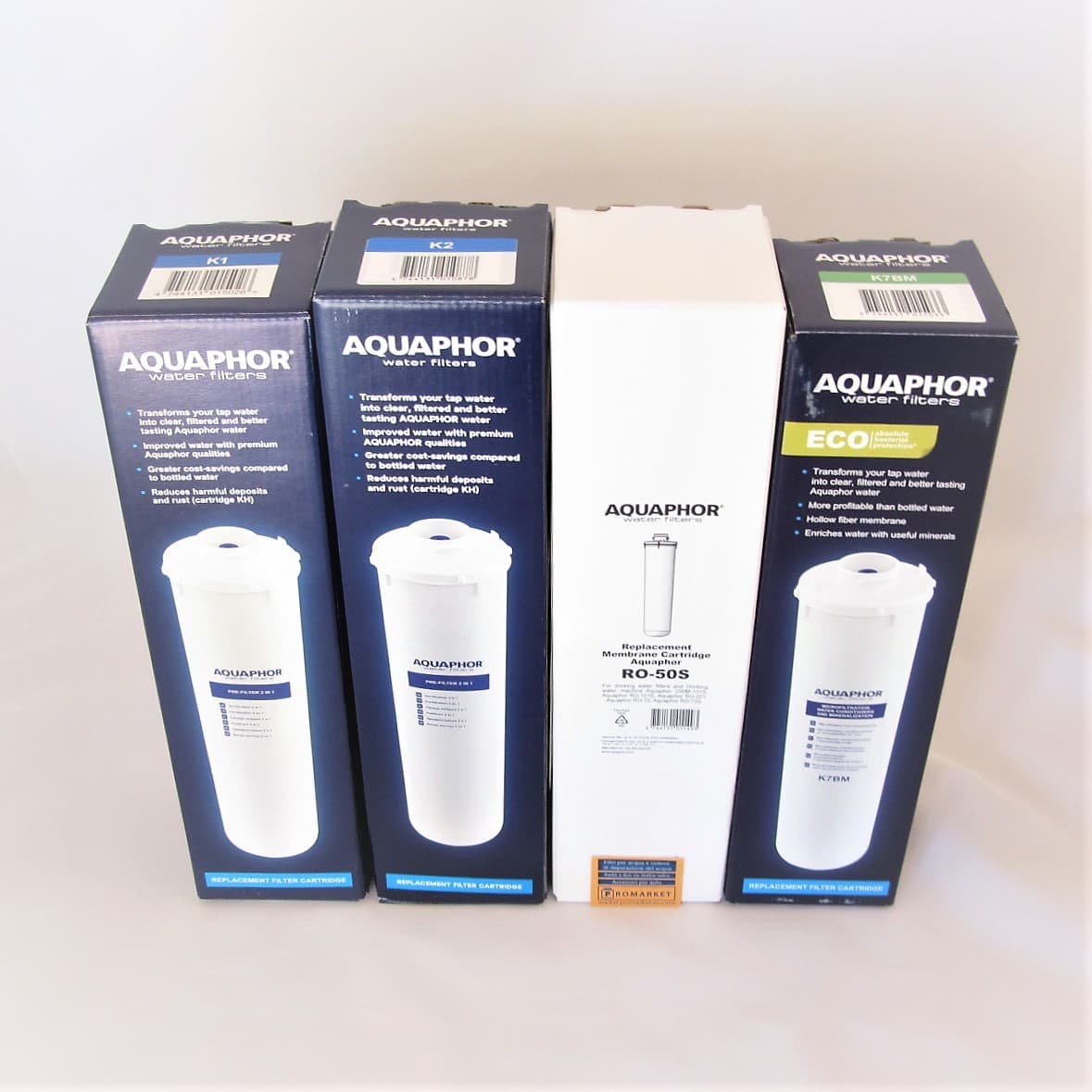K1-K2-RO50S-K7BM_boxes2-r The replacement set for Aquaphor RO-101s-EU includes membrane cartridge RO-50S and three cartridges - K1 K2 K7BM