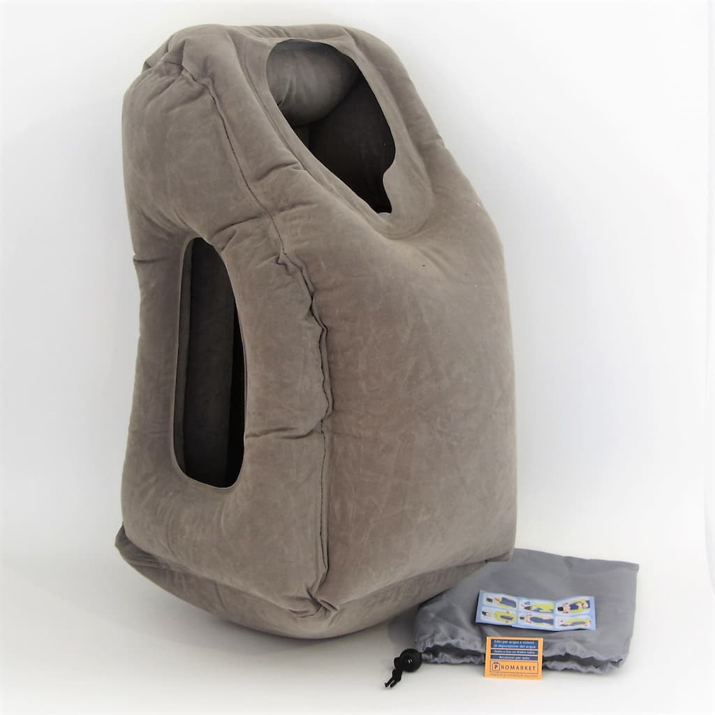 Pillow_Grey_r ProMarket Inflatable Travel Pillow - portable headrest cushion chin support pillow for airplane car office rest nap