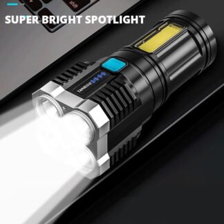 ProMarket High Power 4 Lamp Tactical LED Camping Torch With COB Side Light - Rechargeable Portable Hand Lantern 4 Lighting Mode