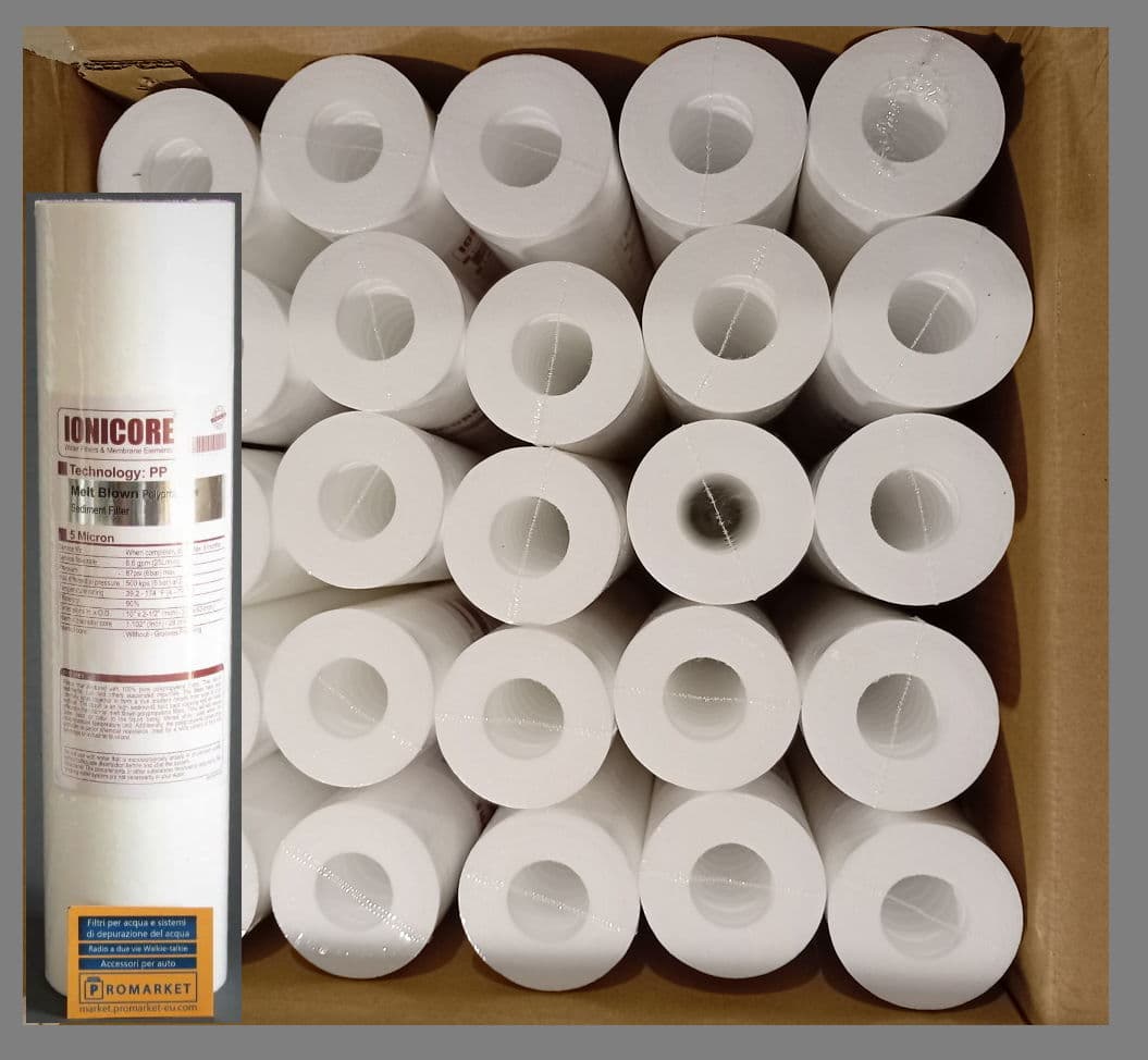 IC_PP5_04002010_25_box_bl_75 Economy pack - 25 pieces Ionicore cartridges 10″ - 5 micron melt blown polypropylene