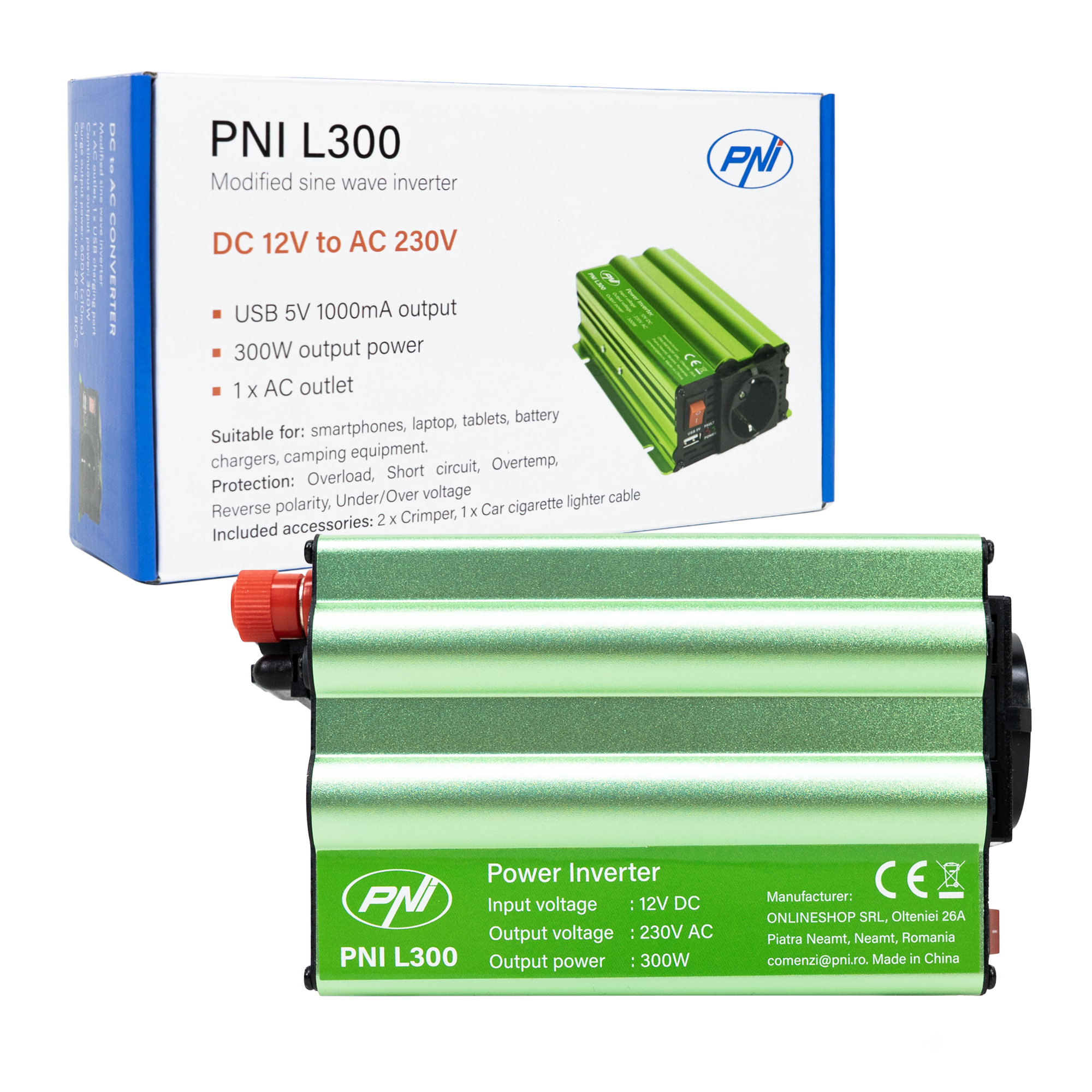 Voltage inverter PNI L300 12V supply 230V output 300W – view 2 Voltage inverter PNI L300 12V supply 230V output 300W – view 2
